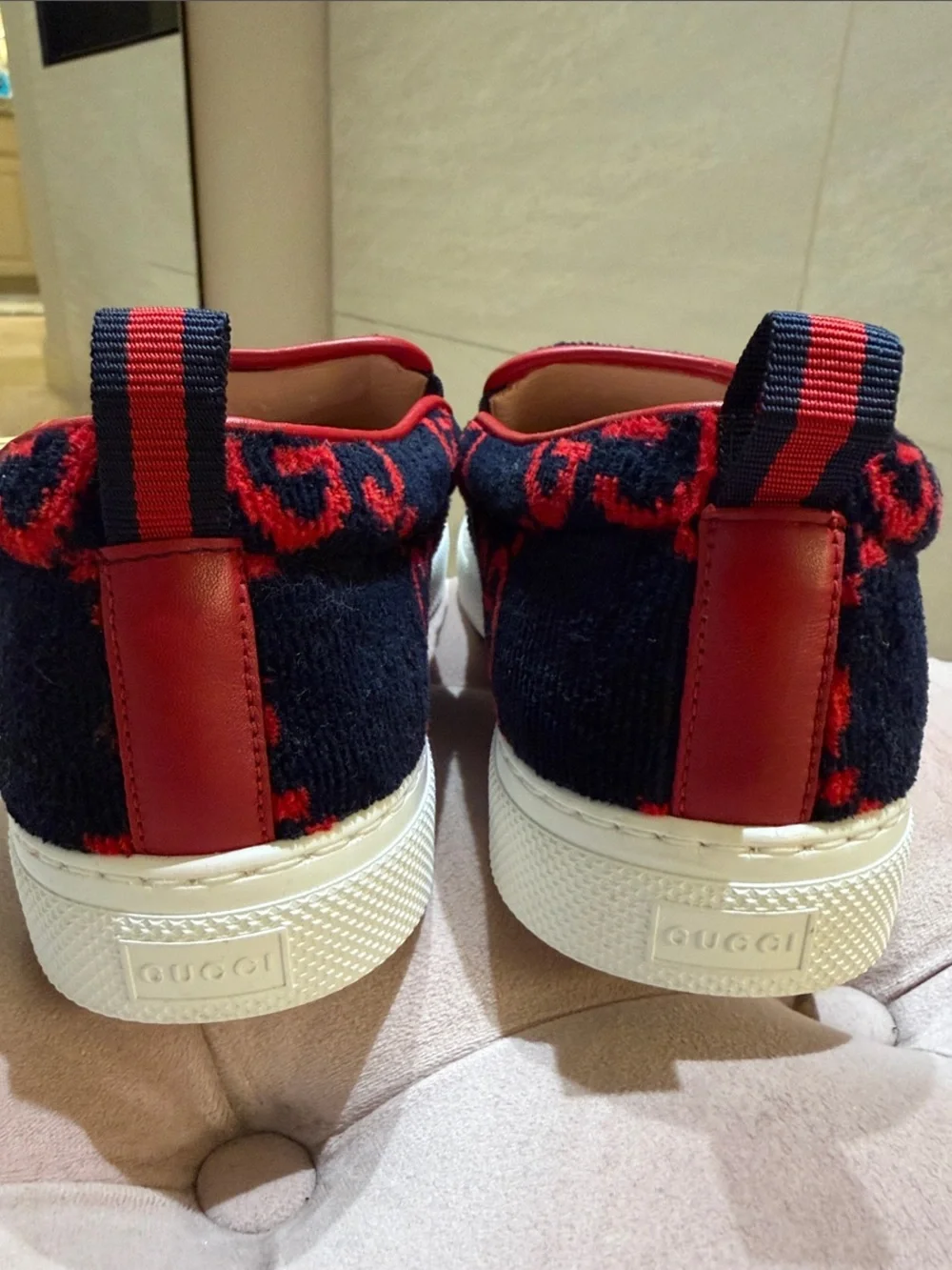 Gucci GG Slip-On Terry Cloth Slip-On Sneakers red and blue